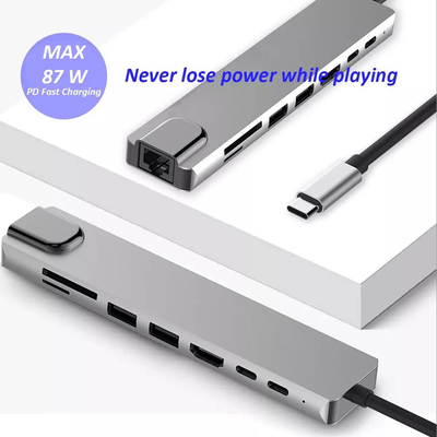 8in1多数のHdmiのドッキング・ステーションRJ45 3.0 Usb Cのラップトップのハブ